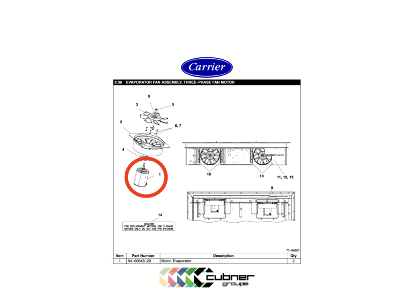 Moteur évaporateur reconditionné - CARRIER - REF 54-00648-20RC